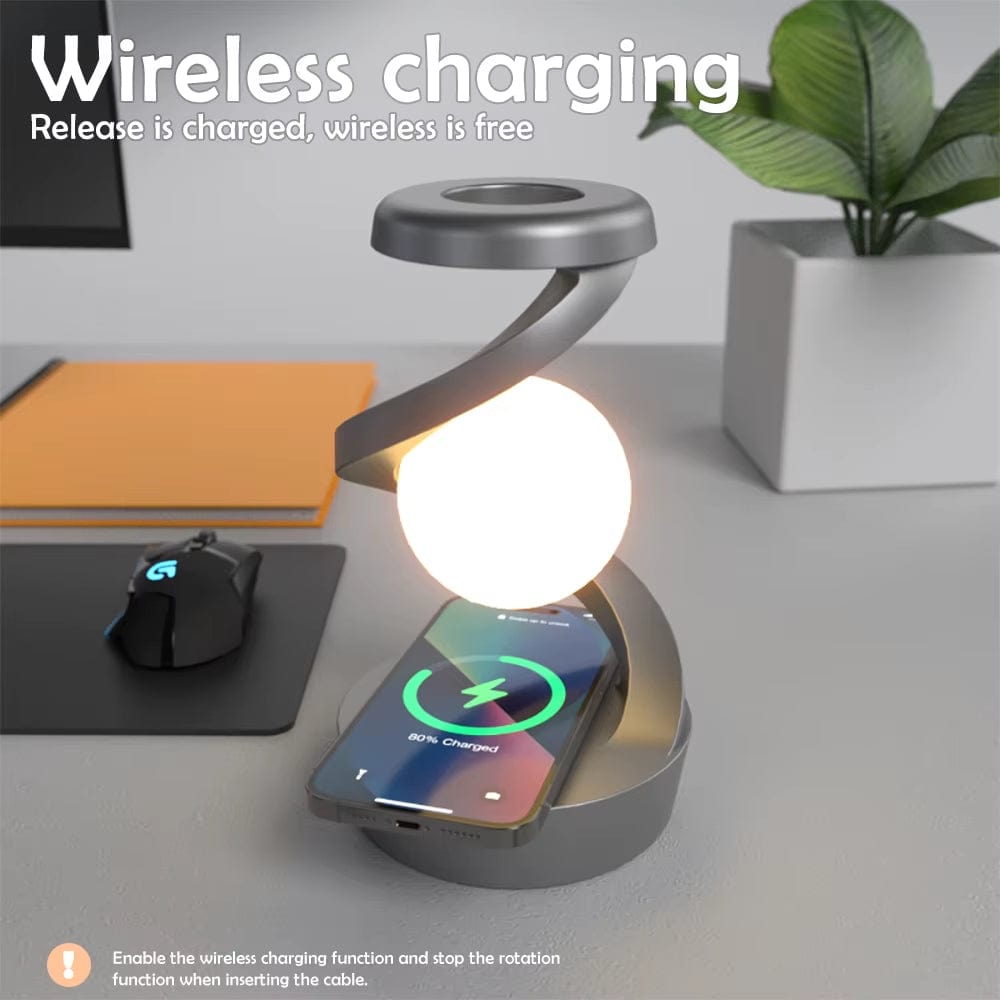 LED 360° Rotating Night Light with Wireless Charger Cordless Desk Lamp Rechargeable LED Levitating Night Light for Living Room