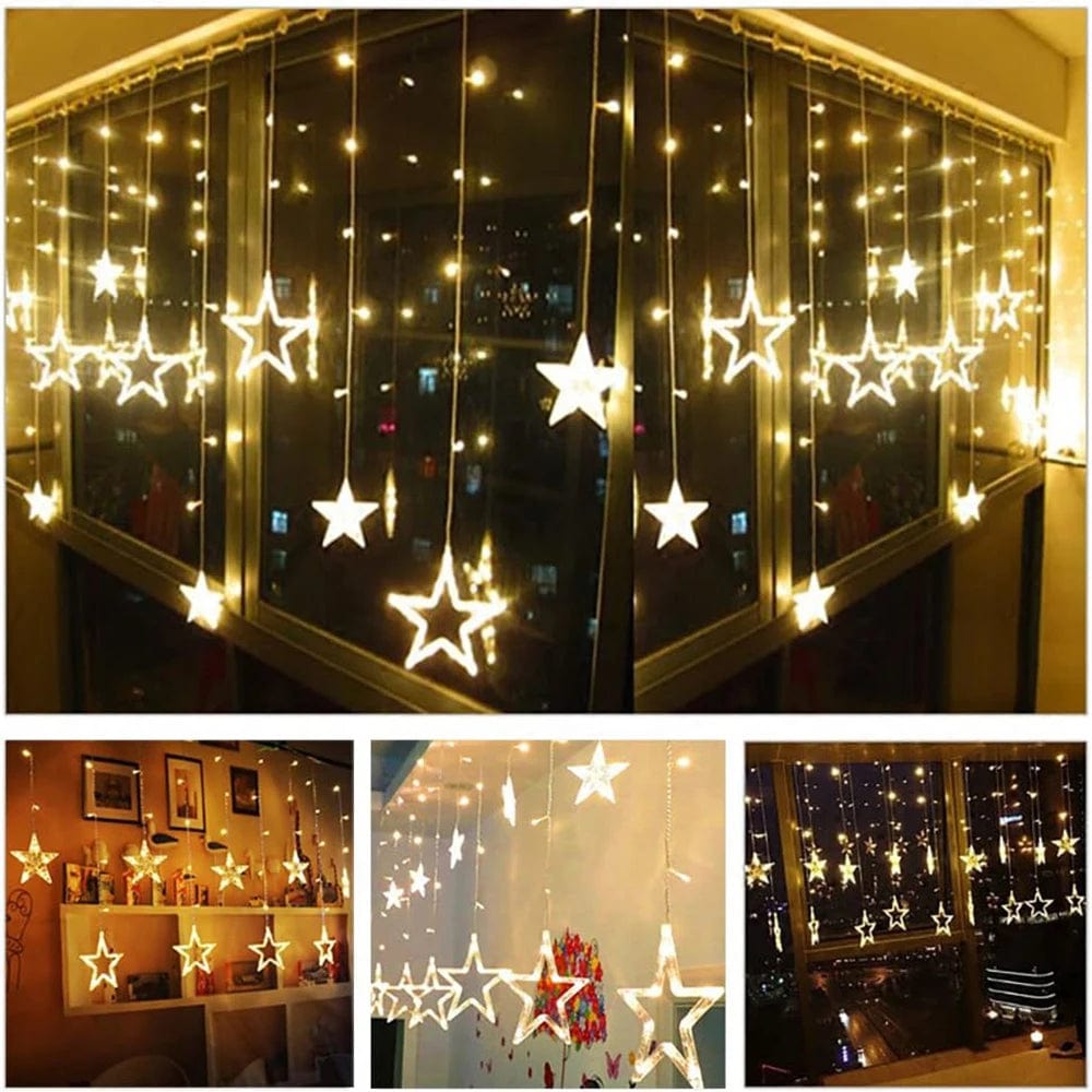 3.5M 138 LED Ice Column Star Fairy String Lantern Festival Wreath Curtain Star Lantern Wedding Home Outdoor Birthday Party
