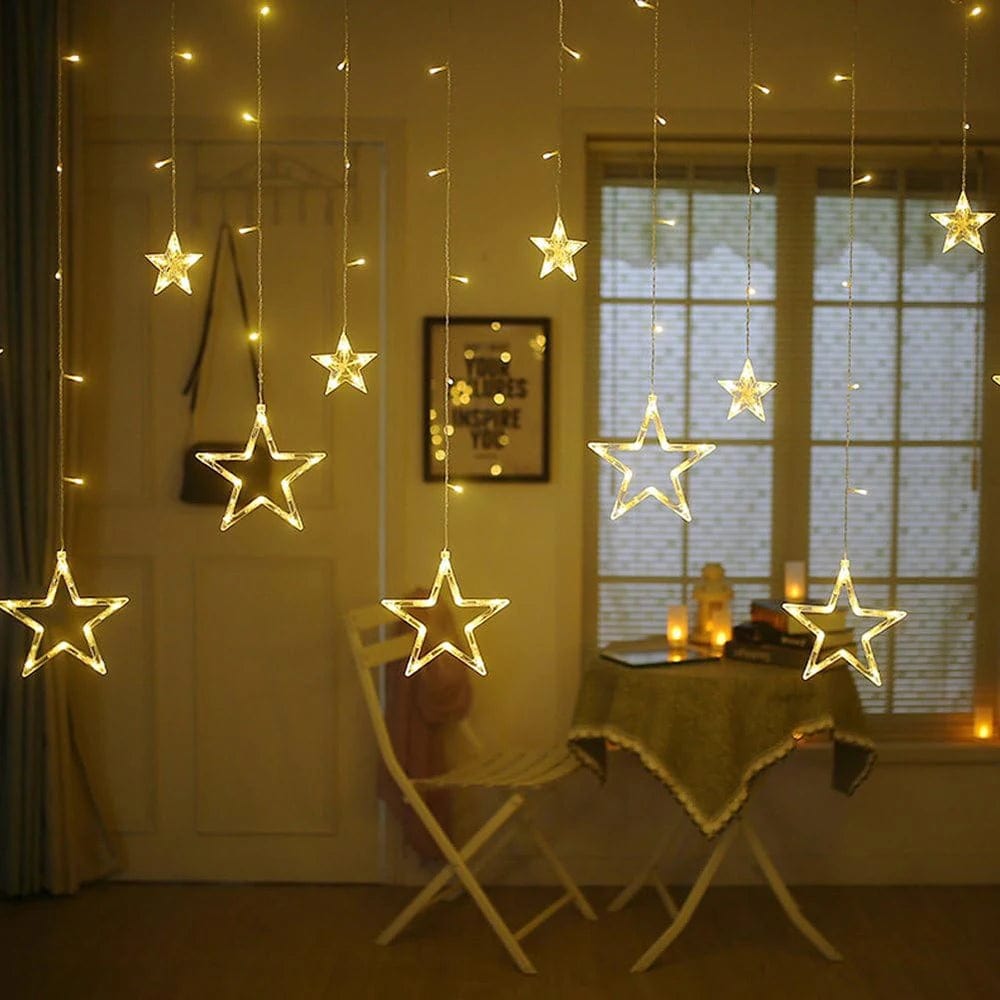 3.5M 138 LED Ice Column Star Fairy String Lantern Festival Wreath Curtain Star Lantern Wedding Home Outdoor Birthday Party