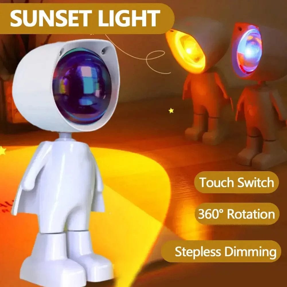 Rechargeable Astronaut Robot Rainbow Projection Sun Lamp Table Night Light Sunset Lamp Infinite Dimming Bedroom Atmosphere Light