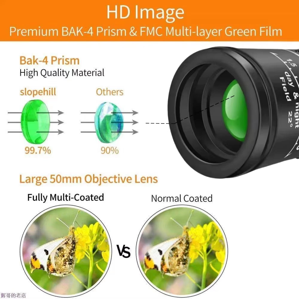 16X52 Monocular Telescope,Portable Long Range HD Powerful Monocular 망원경 for Birdwatching Hiking Concert Photography Монокуляр