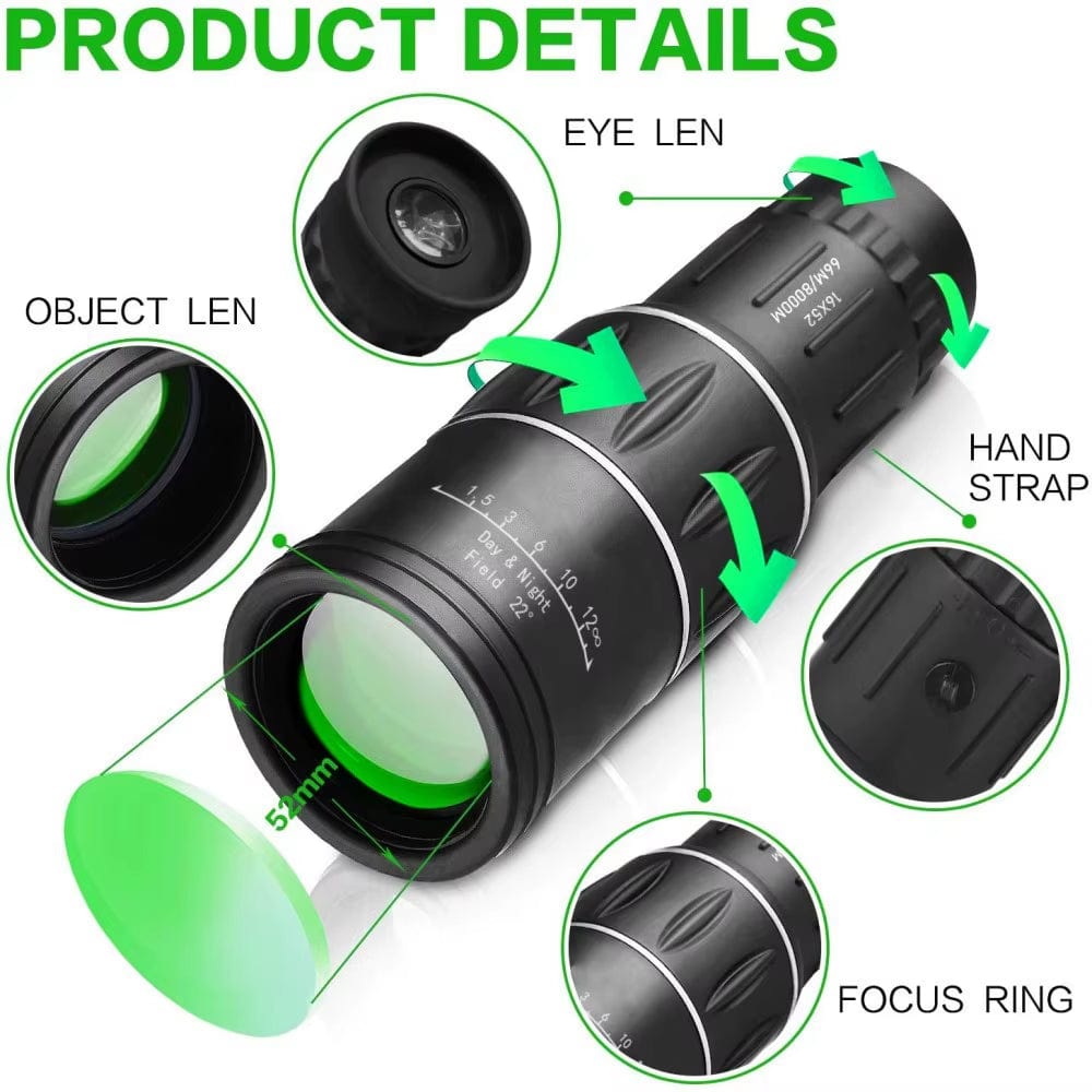 16X52 Monocular Telescope,Portable Long Range HD Powerful Monocular 망원경 for Birdwatching Hiking Concert Photography Монокуляр