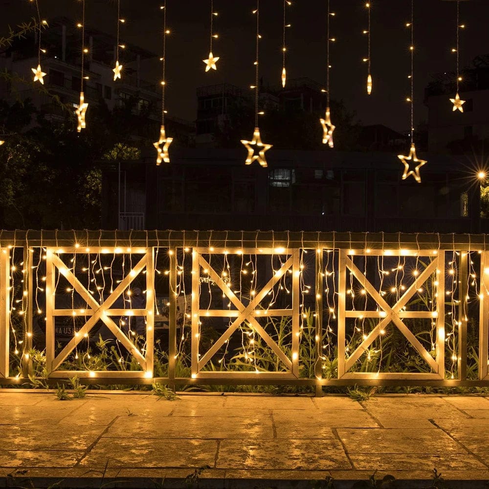 3.5M 138 LED Ice Column Star Fairy String Lantern Festival Wreath Curtain Star Lantern Wedding Home Outdoor Birthday Party