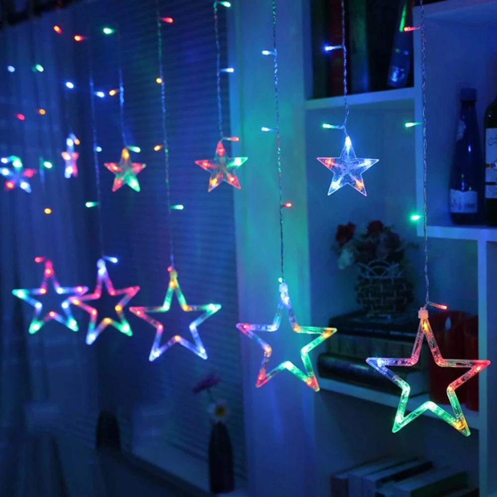 3.5M 138 LED Ice Column Star Fairy String Lantern Festival Wreath Curtain Star Lantern Wedding Home Outdoor Birthday Party