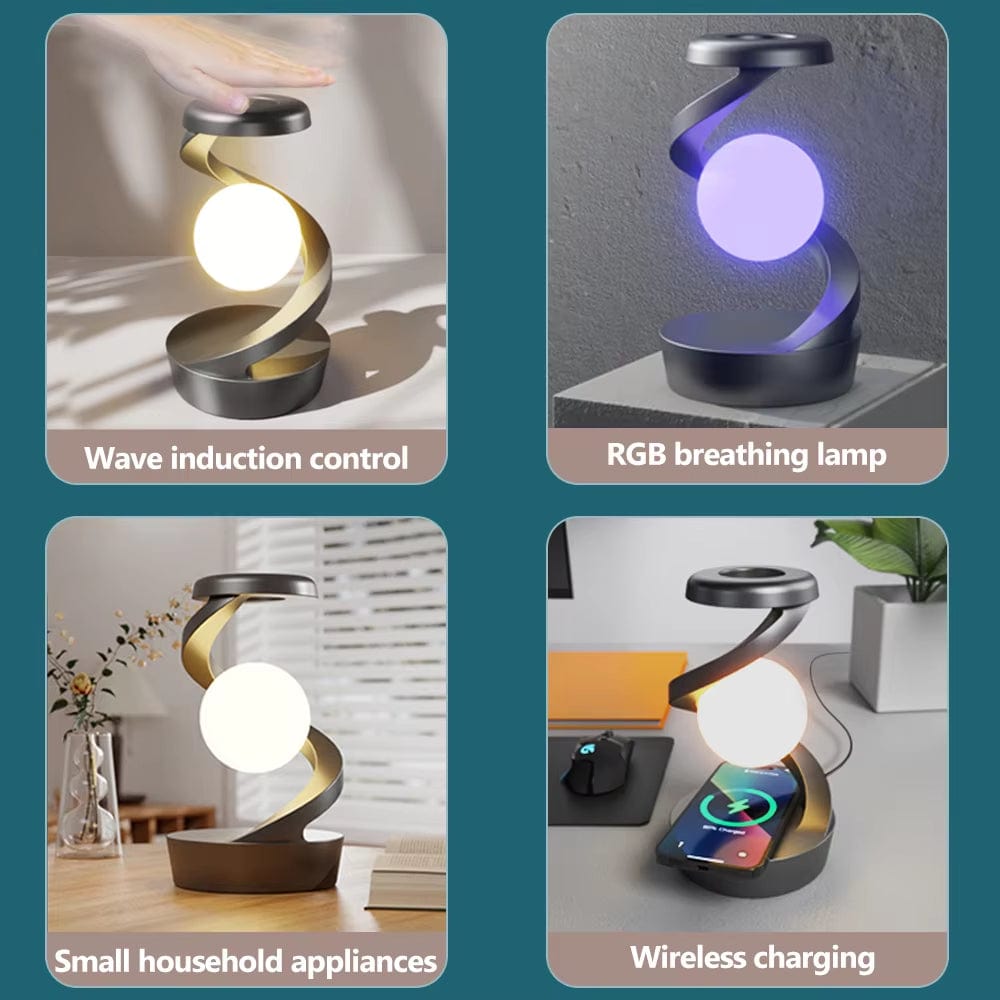 LED 360° Rotating Night Light with Wireless Charger Cordless Desk Lamp Rechargeable LED Levitating Night Light for Living Room