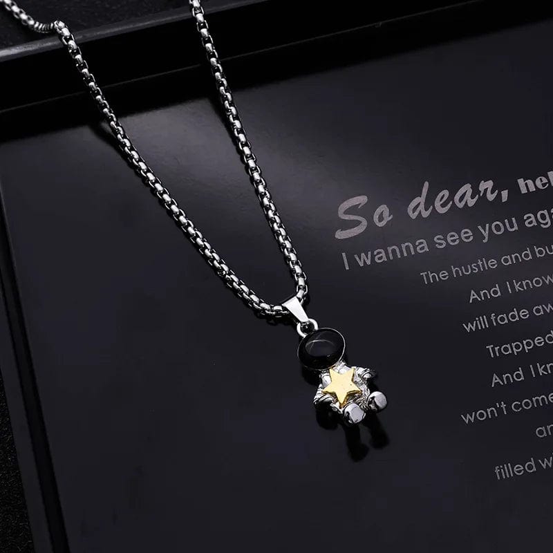Astronaut Pendant Star Picking Punk Style Couple Necklaces Women Men Lover Spaceman Jewelry Gift Necklace Stainless Steel Chain