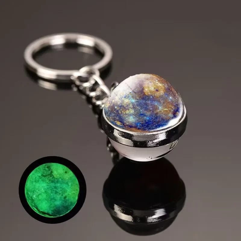 Glow in the Dark Solar System Planet Key Chain Nebula Luminous Key Ring Moon, Earth, Sun, Double-Sided Glass Ball, Keychain Gift