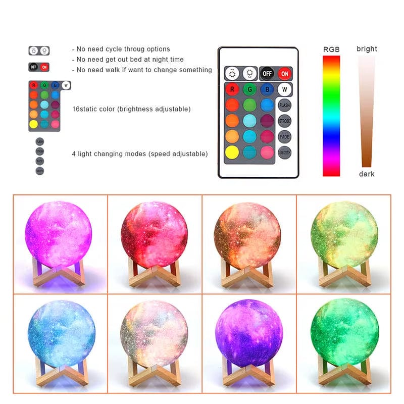 3D Print Moon Lamp 16 Colors Remote LED Night Light Rechargeable Atmosphere Nightlight Indoor Room Bedroom Decor Chirstmas Gifts