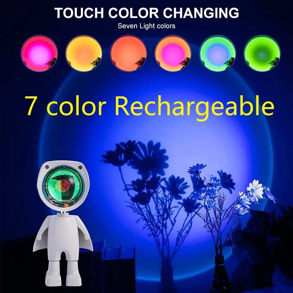 Rechargeable Astronaut Robot Rainbow Projection Sun Lamp Table Night Light Sunset Lamp Infinite Dimming Bedroom Atmosphere Light