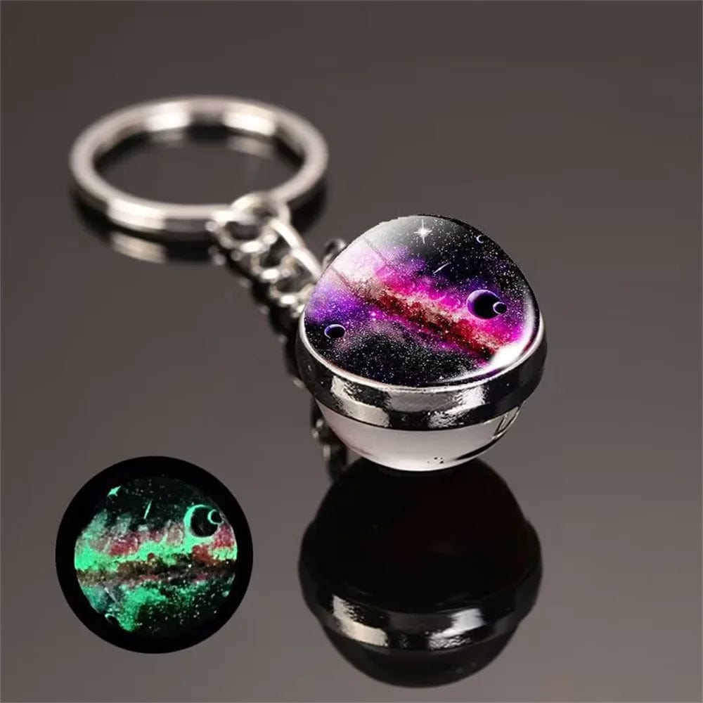 Glow in the Dark Solar System Planet Key Chain Nebula Luminous Key Ring Moon, Earth, Sun, Double-Sided Glass Ball, Keychain Gift