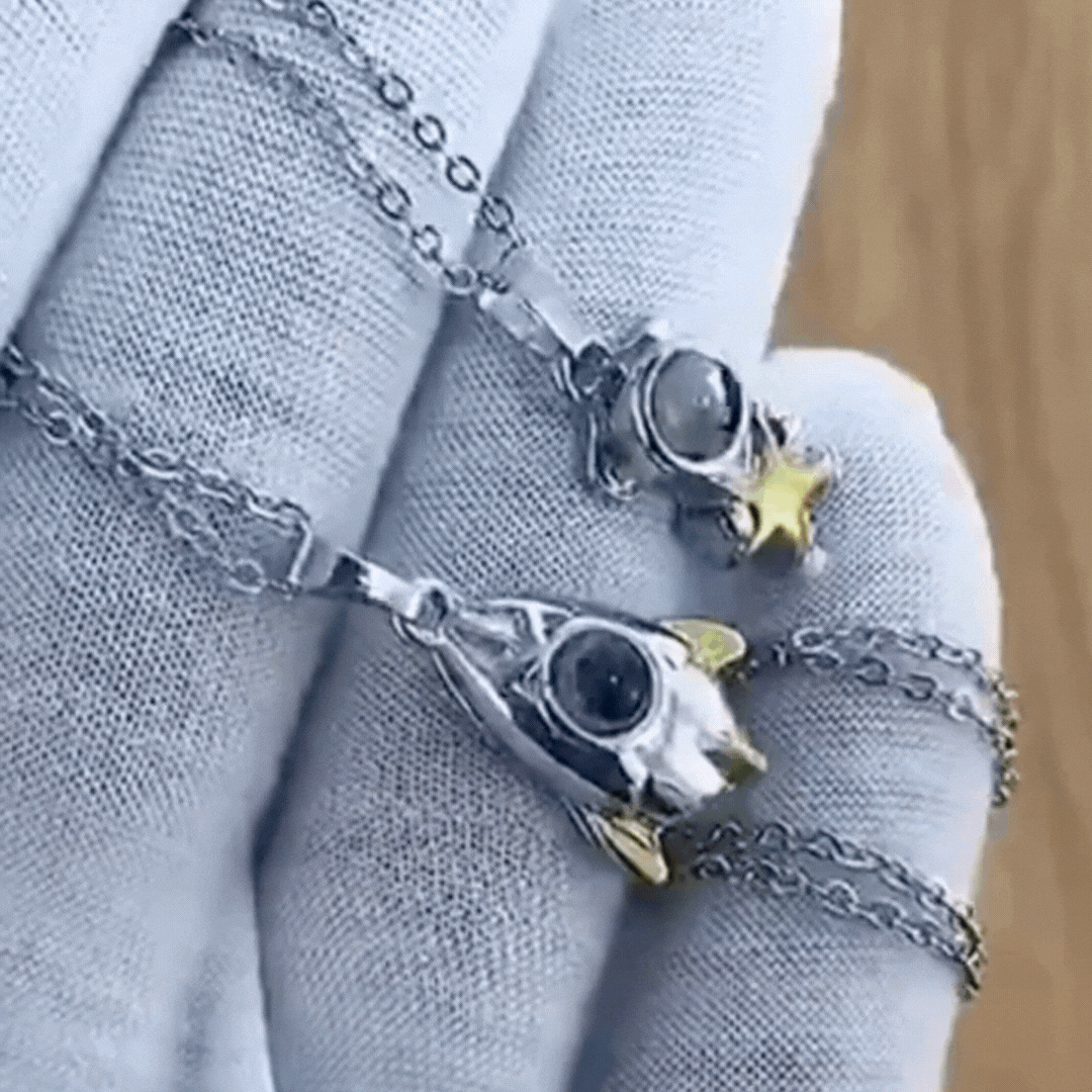 Cute Stylish Astronaut & Rocket Shaped Necklace Pendant