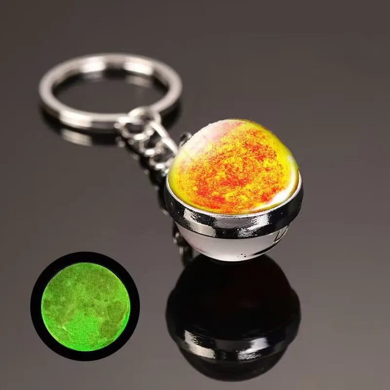Glow in the Dark Solar System Planet Key Chain Nebula Luminous Key Ring Moon, Earth, Sun, Double-Sided Glass Ball, Keychain Gift