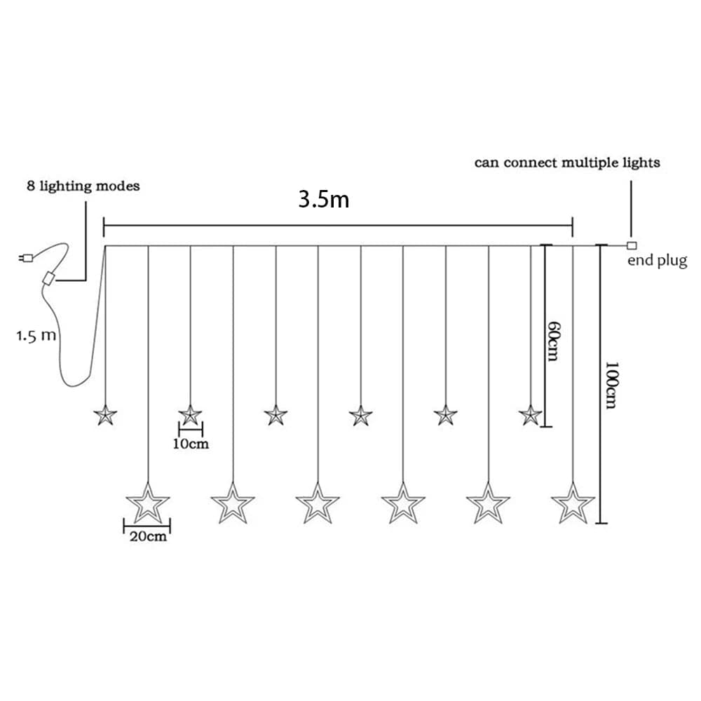 3.5M 138 LED Ice Column Star Fairy String Lantern Festival Wreath Curtain Star Lantern Wedding Home Outdoor Birthday Party