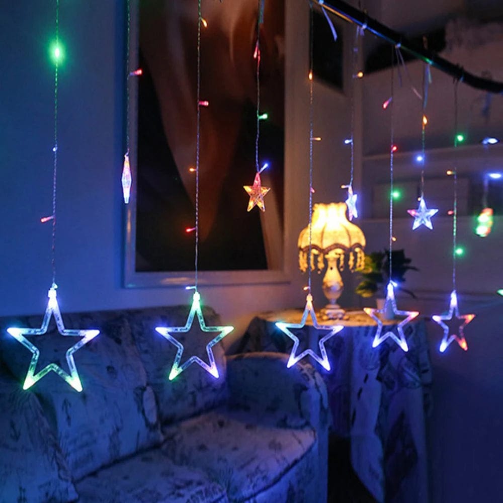 3.5M 138 LED Ice Column Star Fairy String Lantern Festival Wreath Curtain Star Lantern Wedding Home Outdoor Birthday Party