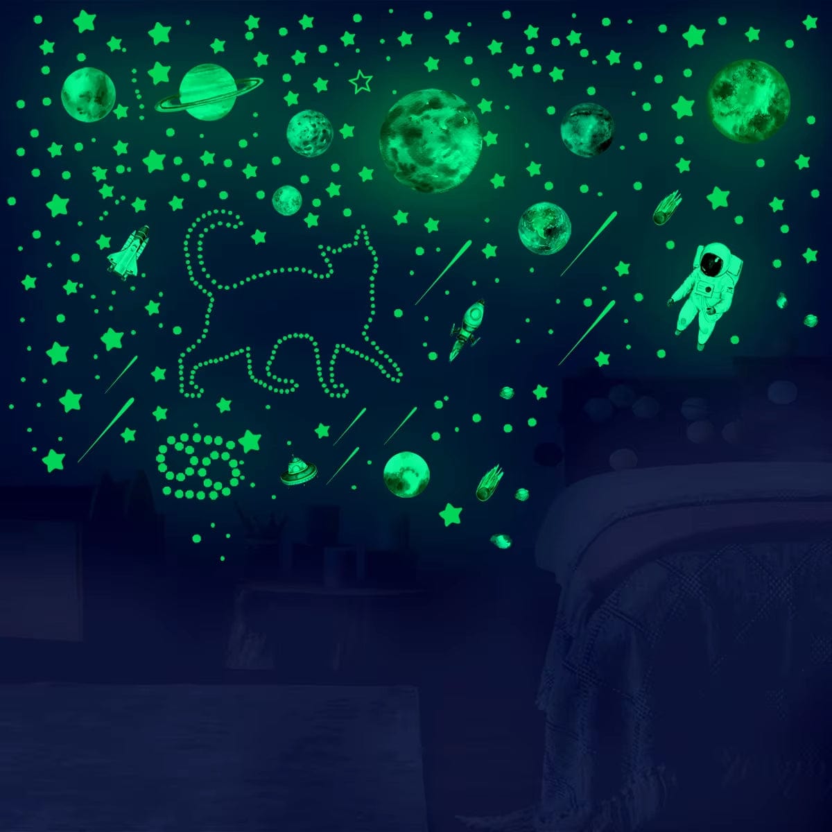 849Pcs Glow in the Dark Stars Wall Stickers Glowing Stars for Ceiling Luminous Planet Spaceship Wall Decals DIY Kids Room Decor